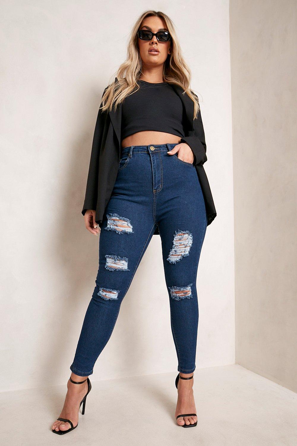 Plus Distressed Skinny Jeans | boohoo